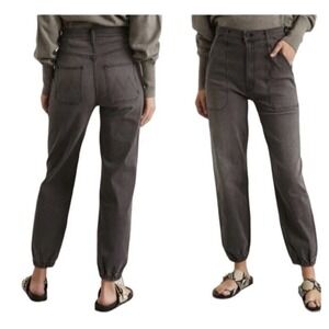 MOTHER The Wrapper Patch Springy High Rise Ankle Jogger Faded Black Jeans 32